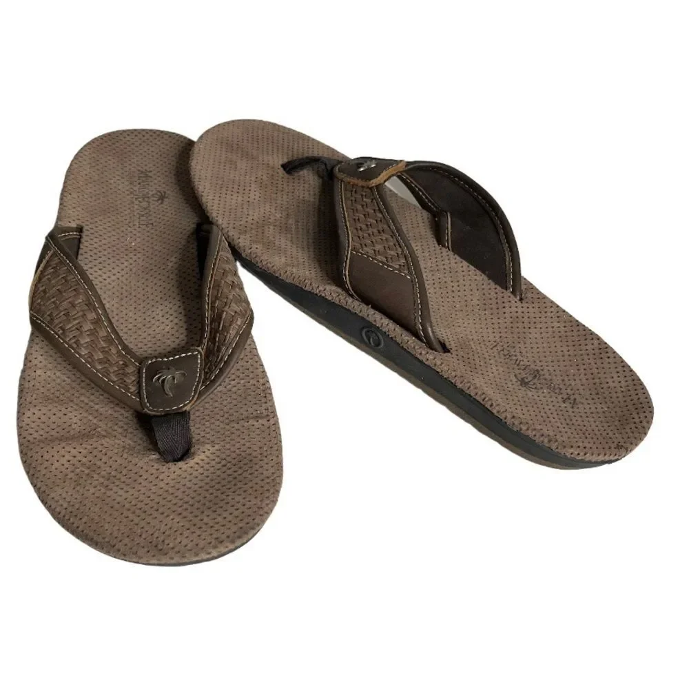 MARGARITAVILLE Flip Flops Thong Sandals Brown Palm Tree Print Sole Mens Size 10